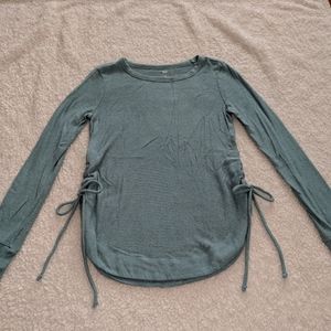 SO - small scoop neck sweater - muted green - cinch up sides - soft